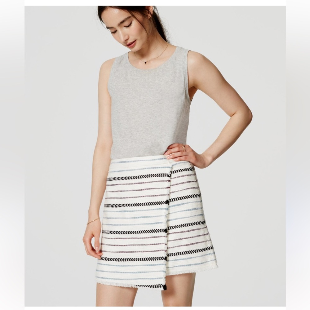 LOFT Black and Gray Asymmetrical Mini Pencil Skirt